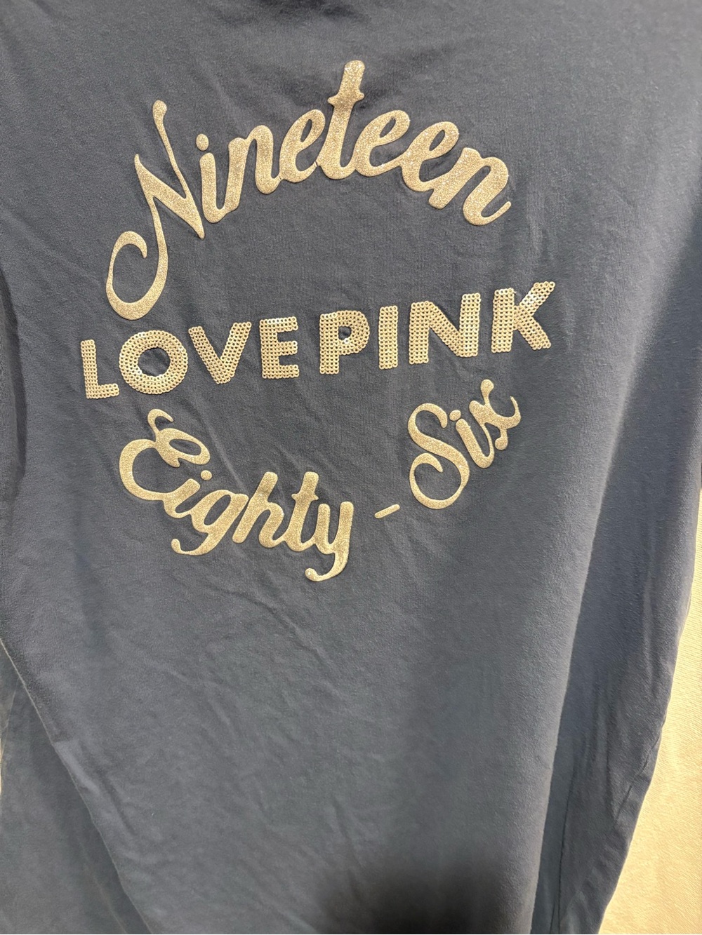 PINK Victoria's Secret Ladies Crewneck T-Shirt - Navy with Gold Script
